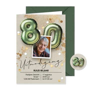 verjaardag uitnodiging 80 jaar ballonnen